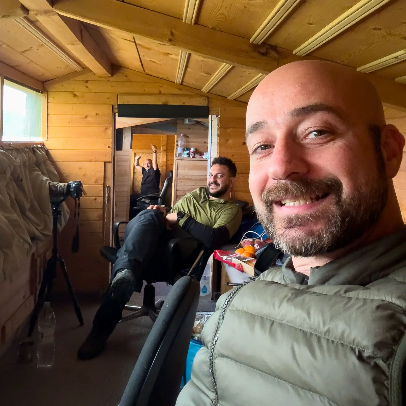 Vaios Vitos with photographers inside the Madzharovo hide